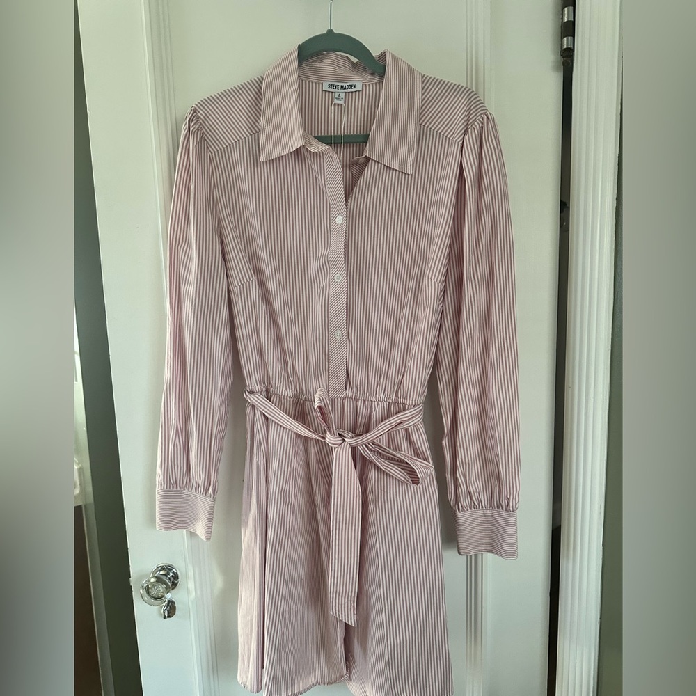Steve Madden Gadet Striped Shirtdress NWT Pink/White Size Large
